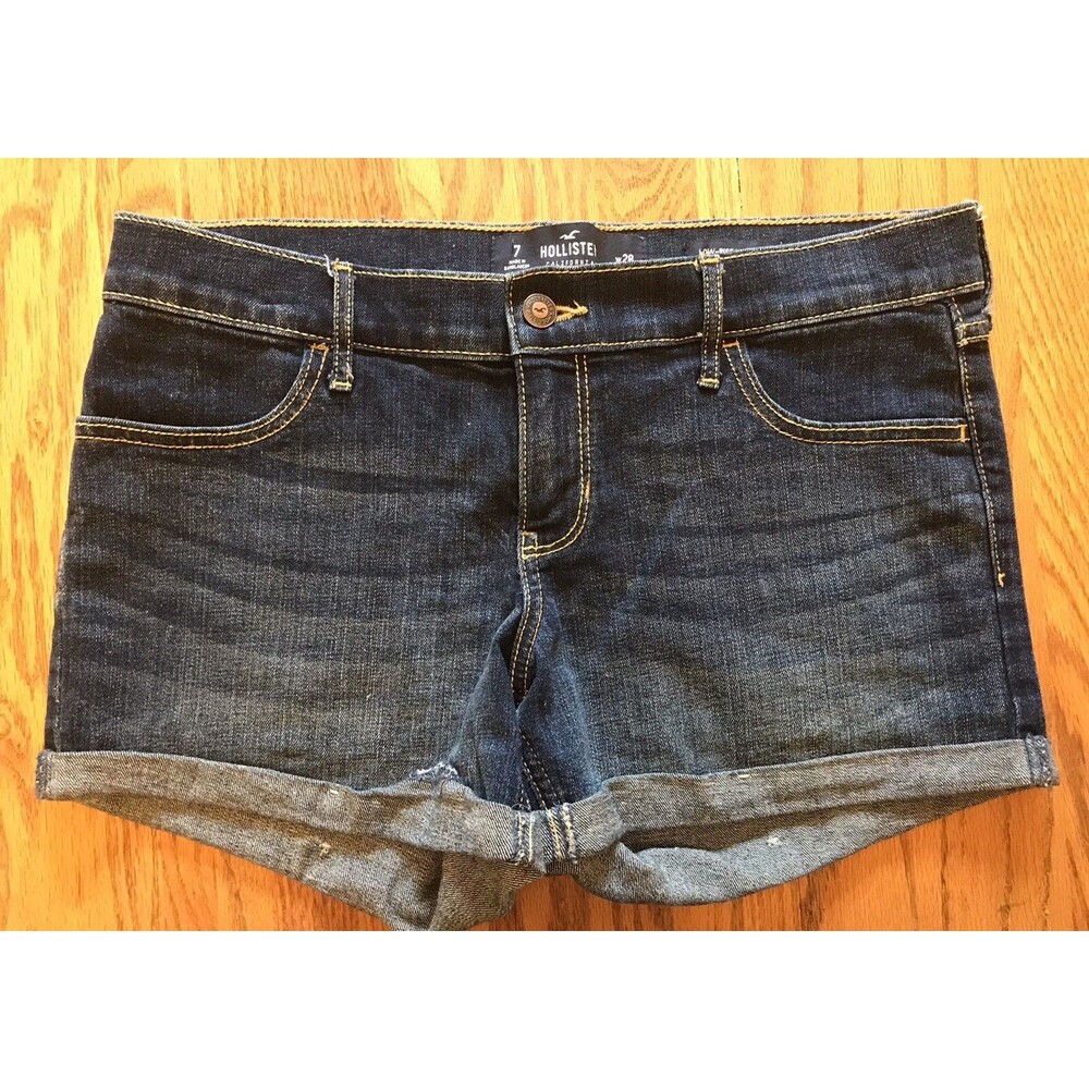 Hollister California Rolled Cuff Stretch Denim Blue Jean Short Shorts Size 7